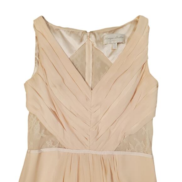 EUC Monique Lhuillier Luna Maxi Dress with Lace in Blush Sz 8 - Picture 2 of 10